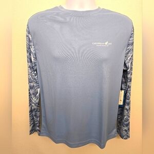 NWT Caribbean Joe Men's Light Blue Long Sleeve Swim / Sun Shirt